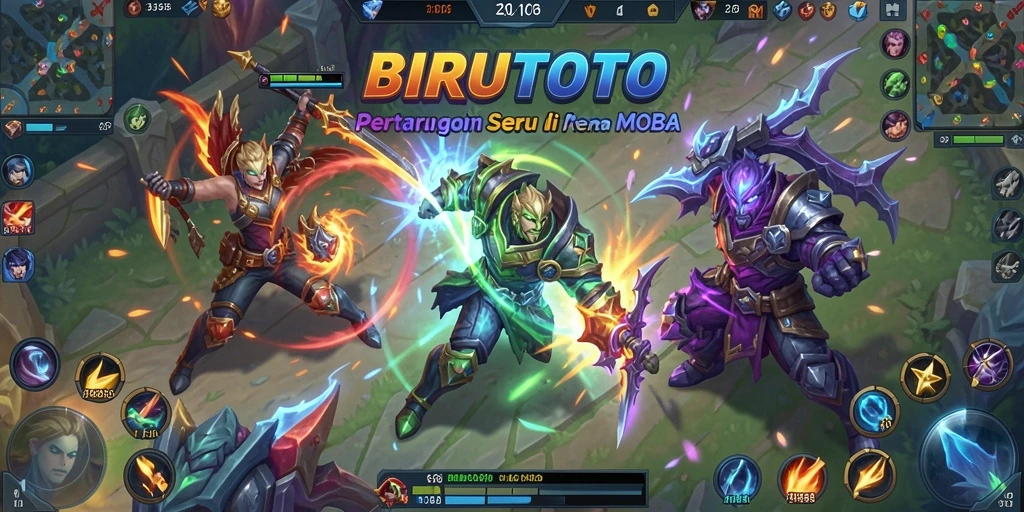 Screenshot gameplay BIRUTOTO menampilkan aksi seru di arena MOBA.
