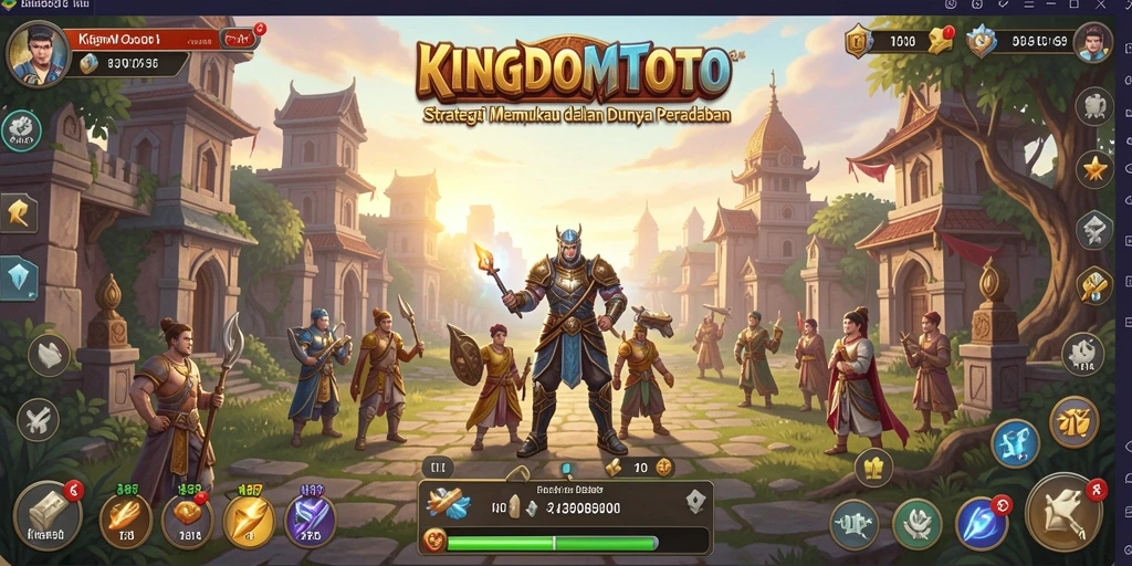 Screenshot gameplay KINGDOMTOTO menampilkan pembangunan kerajaan yang epik.