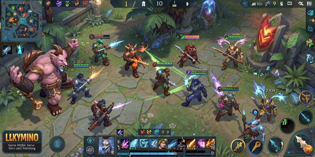 Tampilan seru gameplay LUKYMINO dengan pertempuran tim yang intens.