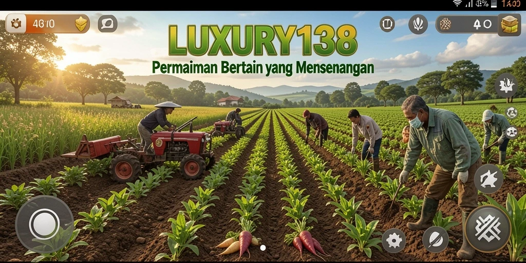 Screenshot gameplay LUXURY138 menampilkan aktivitas bertani yang seru.