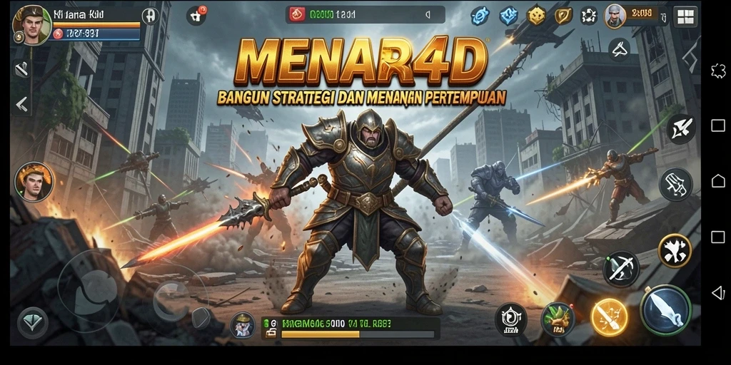 Screenshot MENARA4D menampilkan aksi strategi menara yang intens.