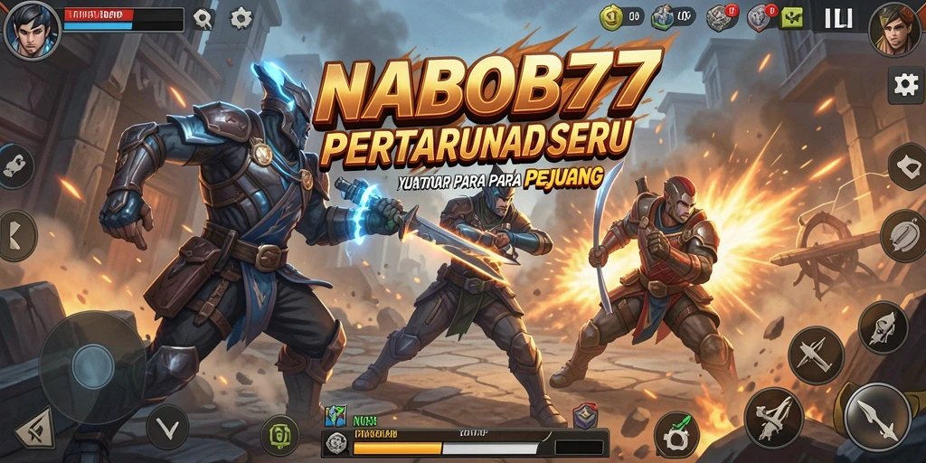Screenshot gameplay NABOB77 menunjukkan pertarungan epik yang mendebarkan.