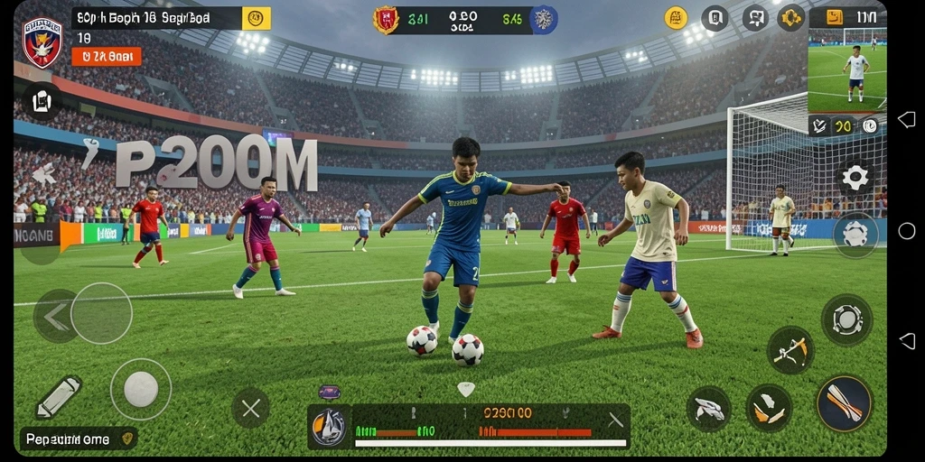 Tampilan gameplay P200M yang penuh aksi di lapangan sepak bola.