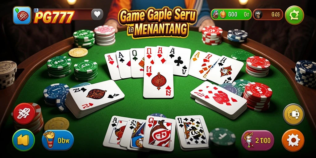Tampilan screenshot gameplay PG777 menunjukkan suasana permainan Gaple yang mengasyikkan.