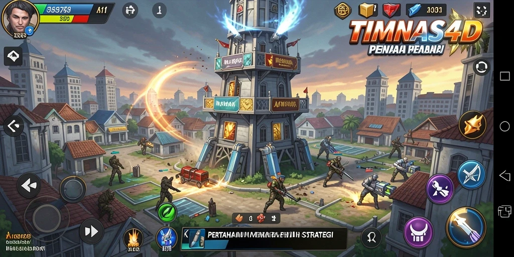 Screenshot gameplay TIMNAS4D yang menampilkan aksi Tower Defense seru.